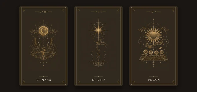 Drie kaarten uit het tarotdeck van Flow'er